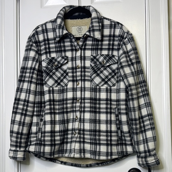 Sage Jackets & Blazers - Sage Black and White Plaid Lightweight Shirt Jacket